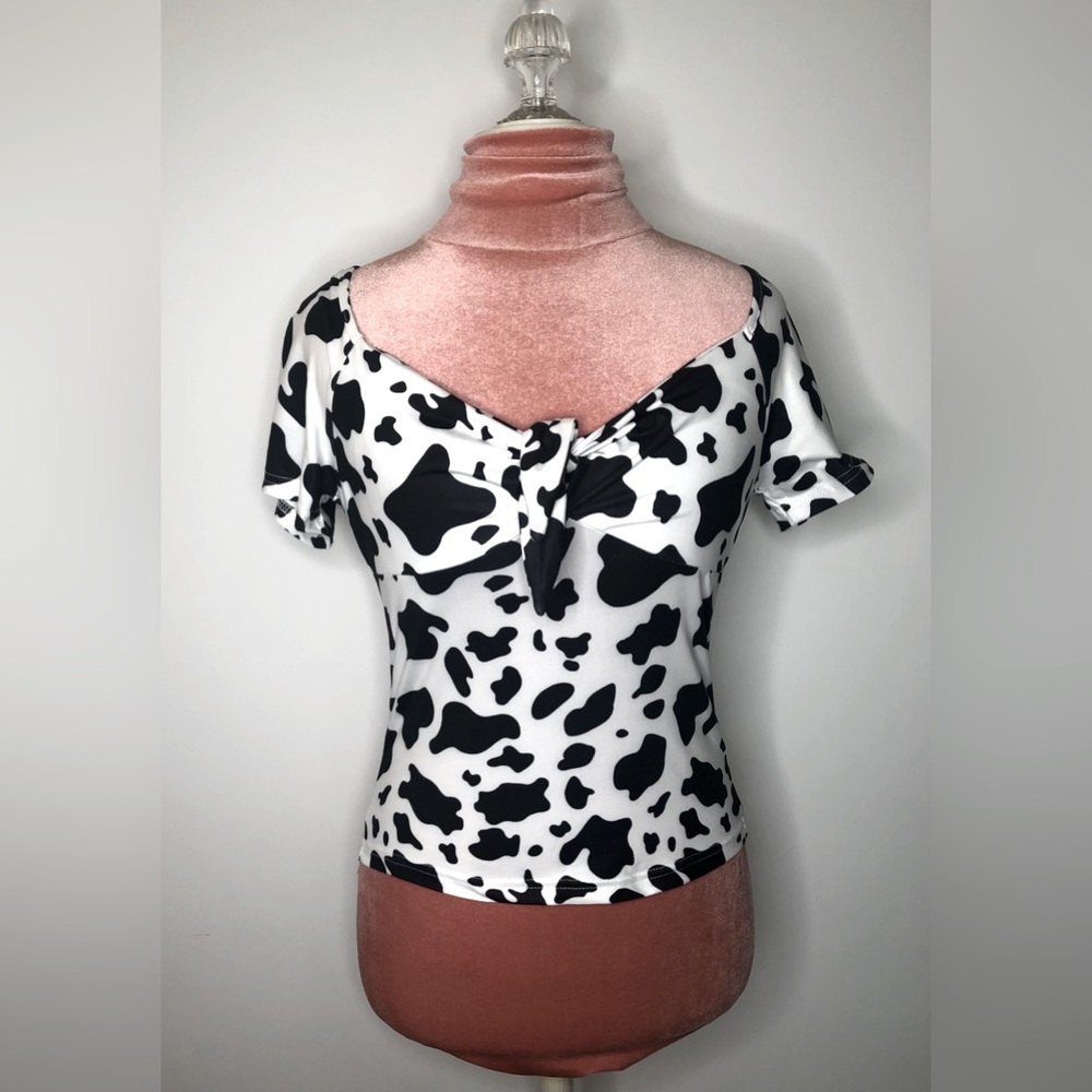 SHEIN Cow print crop top Black White Size M